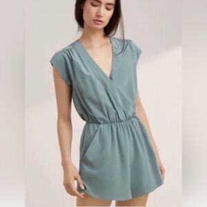 Aritzia Babaton Corbett Green Silk Romper